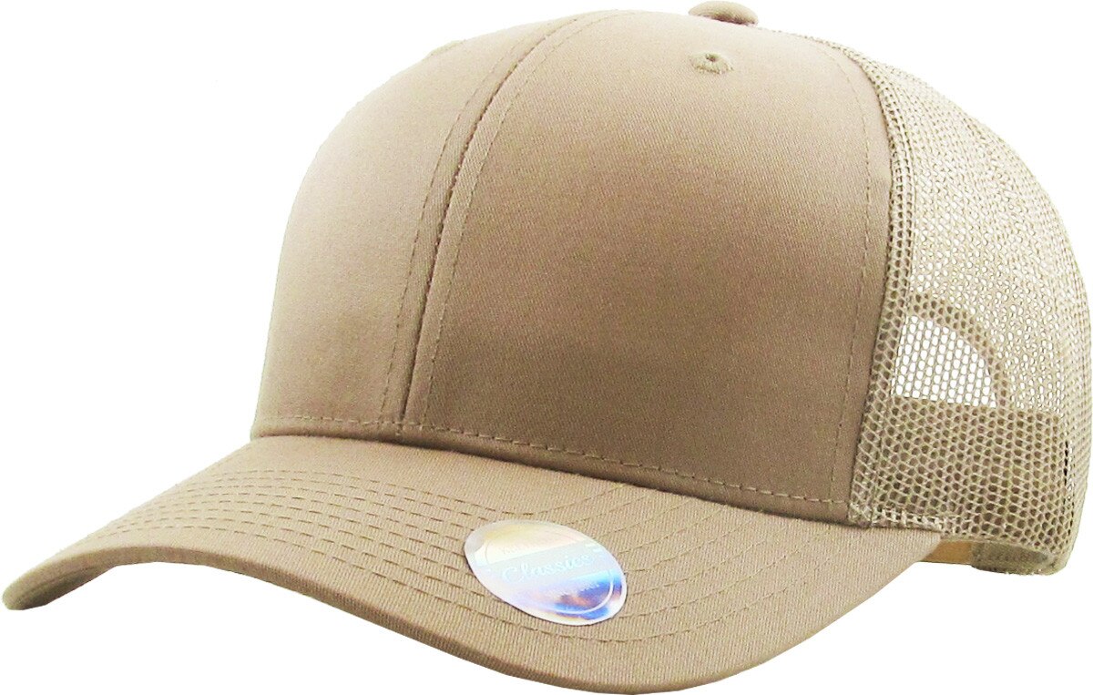 Khaki Classic 6 Panel Trucker Mesh Snapback Front Side View